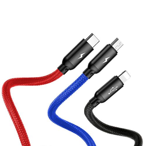 Câble usb colorfone camlt-bsy01 12 m usb a 3 x usb c noir rouge bleu