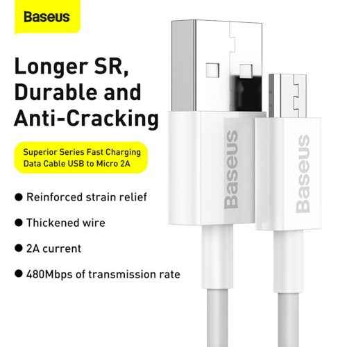 Baseus Micro USB Superior cable, fast charging cable 2A 1m White (CAMYS-02)