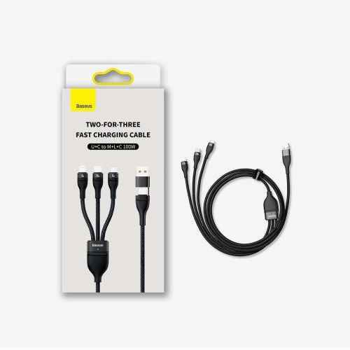 Baseus Universal Flash Series II 3-in-1 Fast Charging Data Cable (USB-A to Micro + Lightning + Type-C) 100W, 1.2m Blue (CASS030103)