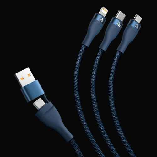 Baseus Universal Flash Series II 3-in-1 Fast Charging Data Cable (USB-A to Micro + Lightning + Type-C) 100W, 1.2m Blue (CASS030103)