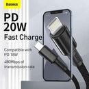 Baseus Type-C - Lightning High Density Braided Fast charging cable, PD 20W, 2m, Black (CATLGD-A01)