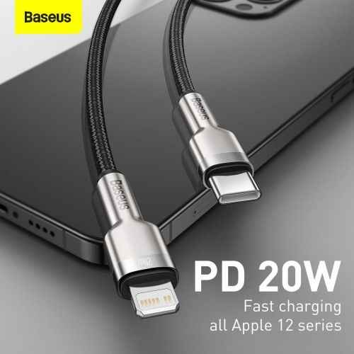 Kabelis Baseus Metal Type C - Lightning 1m Melns