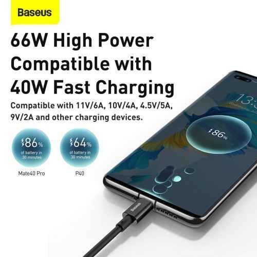 Baseus Type-C Superior series fast charging data cable, 66W(11V/6A), 2m, Black (CATYS-A01)