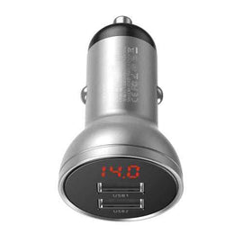 Chargeur de voiture Baseus avec écran, 2x USB, 4,8 A, 24 W (argent)