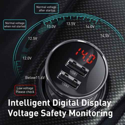 Baseus Digital Display Dual USB Car Charge 4.8A / 24W