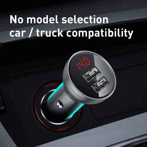 Chargeur de voiture Baseus avec écran, 2x USB, 4,8 A, 24 W (argent)