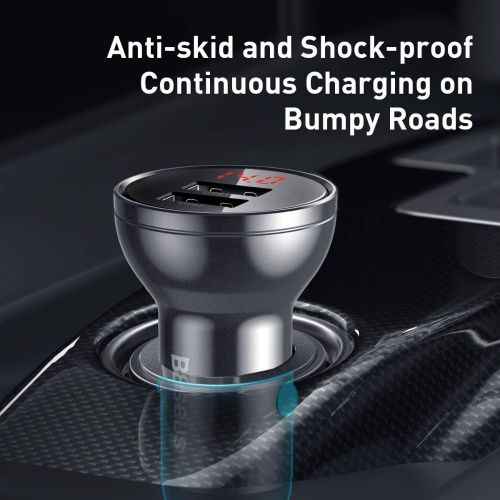 Chargeur de voiture Baseus avec écran, 2x USB, 4,8 A, 24 W (argent)