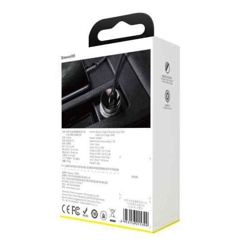 Chargeur de voiture Baseus avec écran, 2x USB, 4,8 A, 24 W (argent)