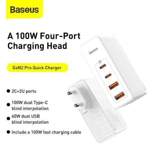 Baseus GaN2 Pro Quick Travel Charger 2x USB / 2x USB-C 100W
