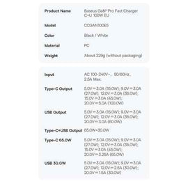 Baseus Travel Charger GaN5 Pro Quick wall charger C+U, PD3.0, QC4.0 +, AFC, 100W EU Black (CCGP090201)