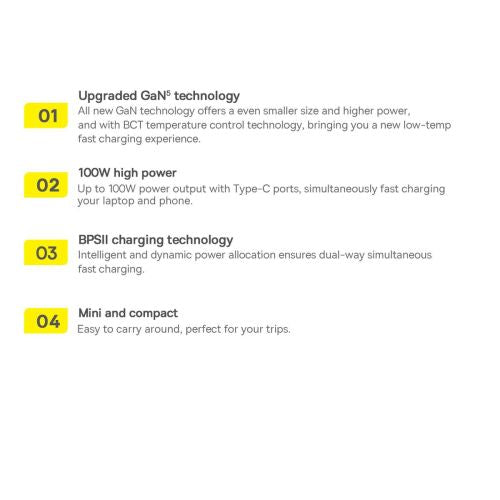 Lādētājs Baseus GaN5 Pro 1x USB-A 1x USB-C White
