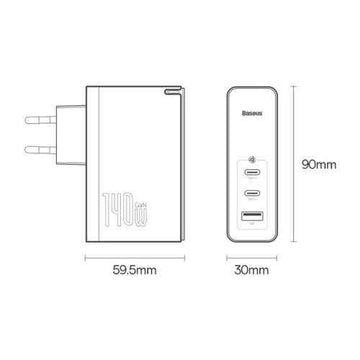 Baseus Travel Charger GaN5 Pro Fast wall charger, C+C+U, 140W White EU (CCGP100202)