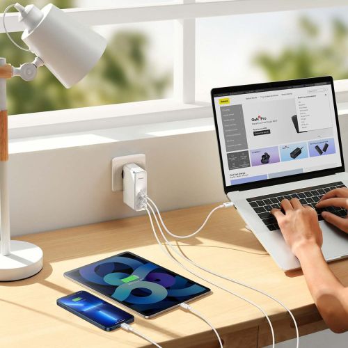 Baseus Travel Charger GaN5 Pro Fast wall charger, C+C+U, 140W White EU (CCGP100202)