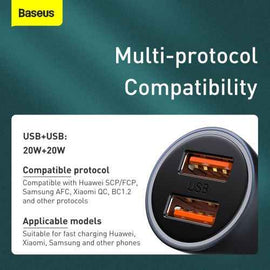 Baseus Golden Contactor Pro car charger, 2x USB, 40W (gray)