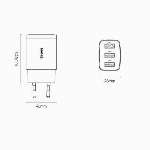 Baseus Compact Wall Charger 3 x USB / 17w