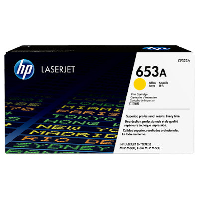 Cartouche de toner d'origine hp 653a cf322a jaune capacité standard 16 500 pages 1 paquet