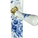 2 poignées de porte sur plaque BLEUET, Verrou de condamnation pour salle de bain/WC, Porcelaine de Limoges, Entraxe standard 195 mm