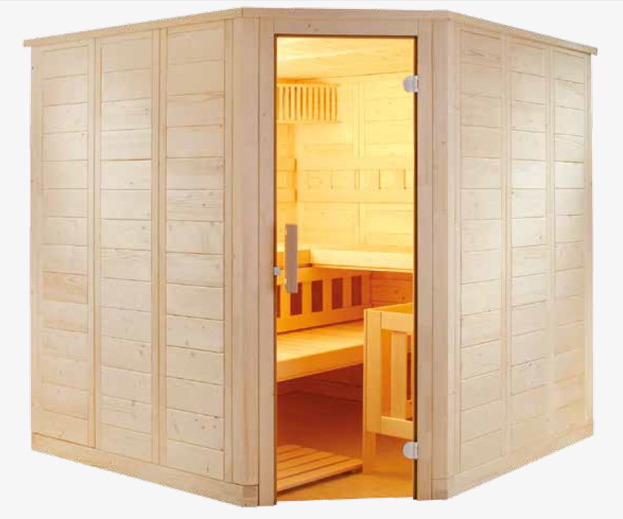 Cabine de Sauna dangle WELLFUN CORNER de SENTIOTEC 206x206 cm clicktofournisseur.com