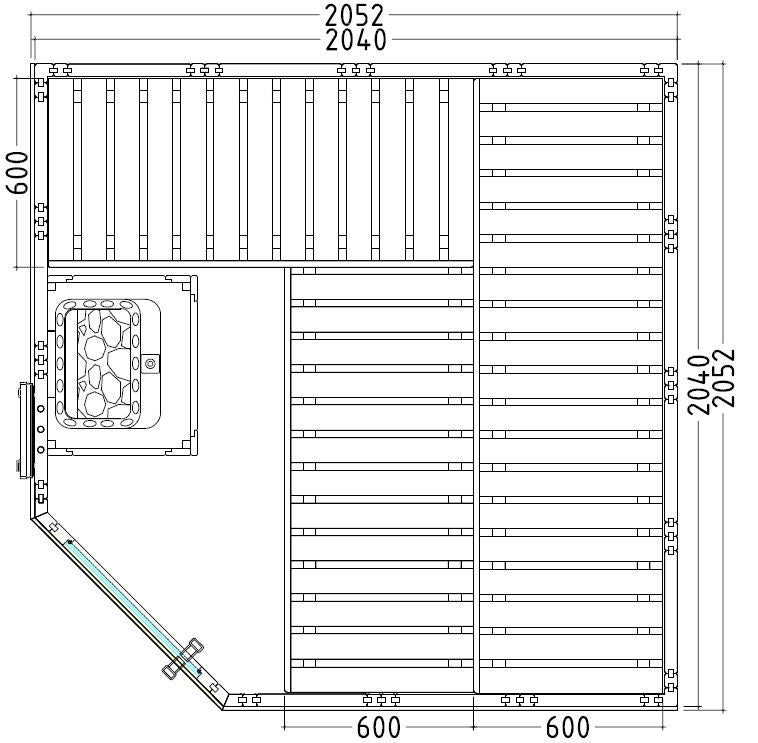 Cabine de Sauna dangle WELLFUN CORNER de SENTIOTEC 206x206 cm clicktofournisseur.com