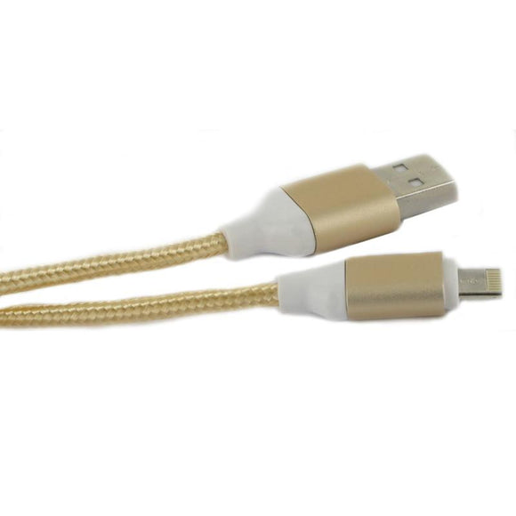 Câble data usb réversible 2 en 1 renforcé rigide tressé or connecteur lightning et micro usb - Clicktofournisseur.com