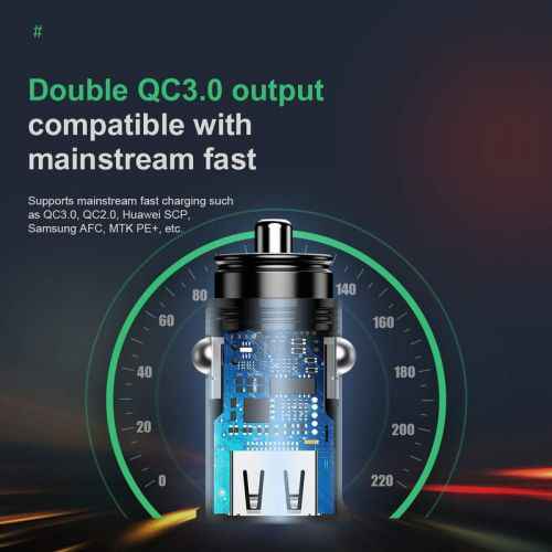 Baseus Square Car Charger / 2xUSB / QC3.0 / 5A / 30W