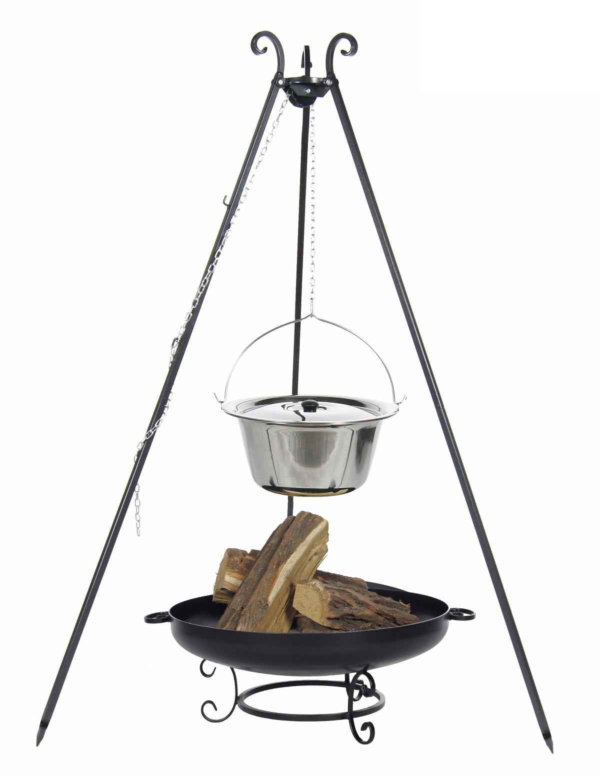 Chaudron en acier inoxydable 14 l avec couvercle sur trépied + brasero maltavia 80 cm - Clicktofournisseur.com