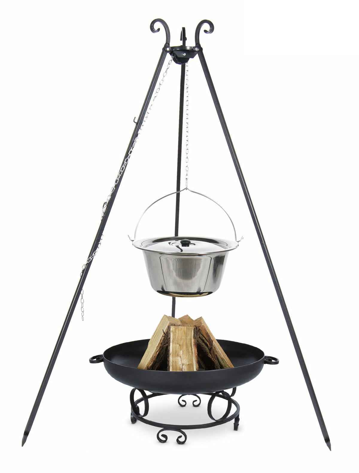 Chaudron en acier inoxydable 8 L avec couvercle sur trépied + brasero MALTASOA 70 cm