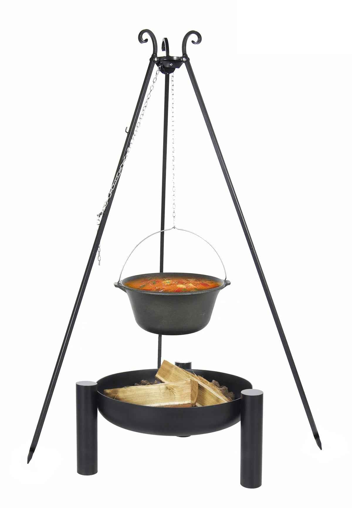 Chaudron en fonte 11 l avec couvercle émaillé sur trépied + brasero palma 70 cm - Clicktofournisseur.com