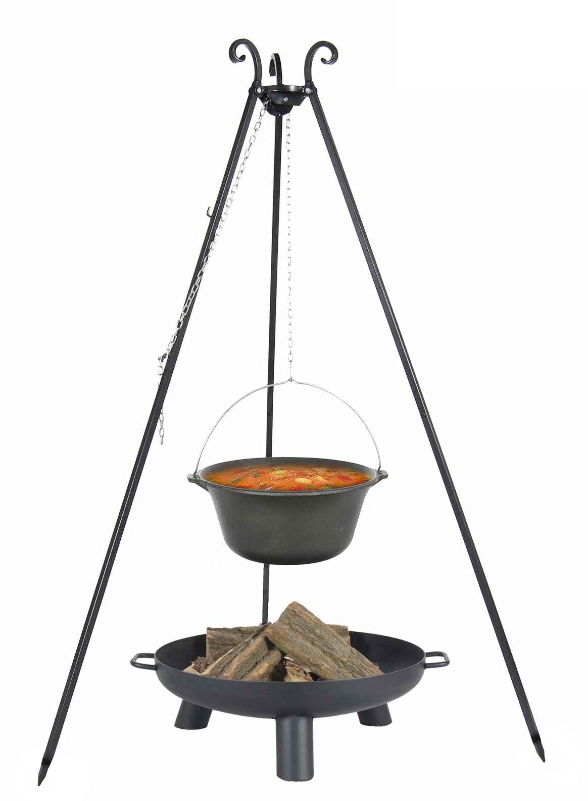 Chaudron en fonte 16 l avec couvercle émaillé sur trépied + brasero bali 70 cm - Clicktofournisseur.com