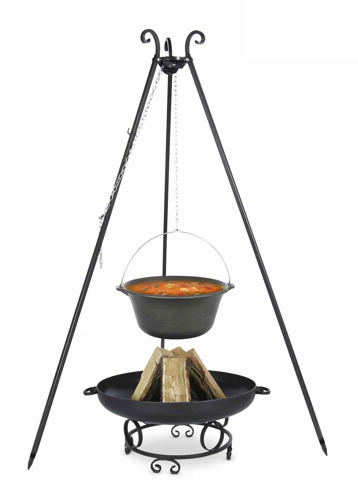 Chaudron en fonte 16 l avec couvercle émaillé sur trépied + brasero maltasoa 70 cm - Clicktofournisseur.com