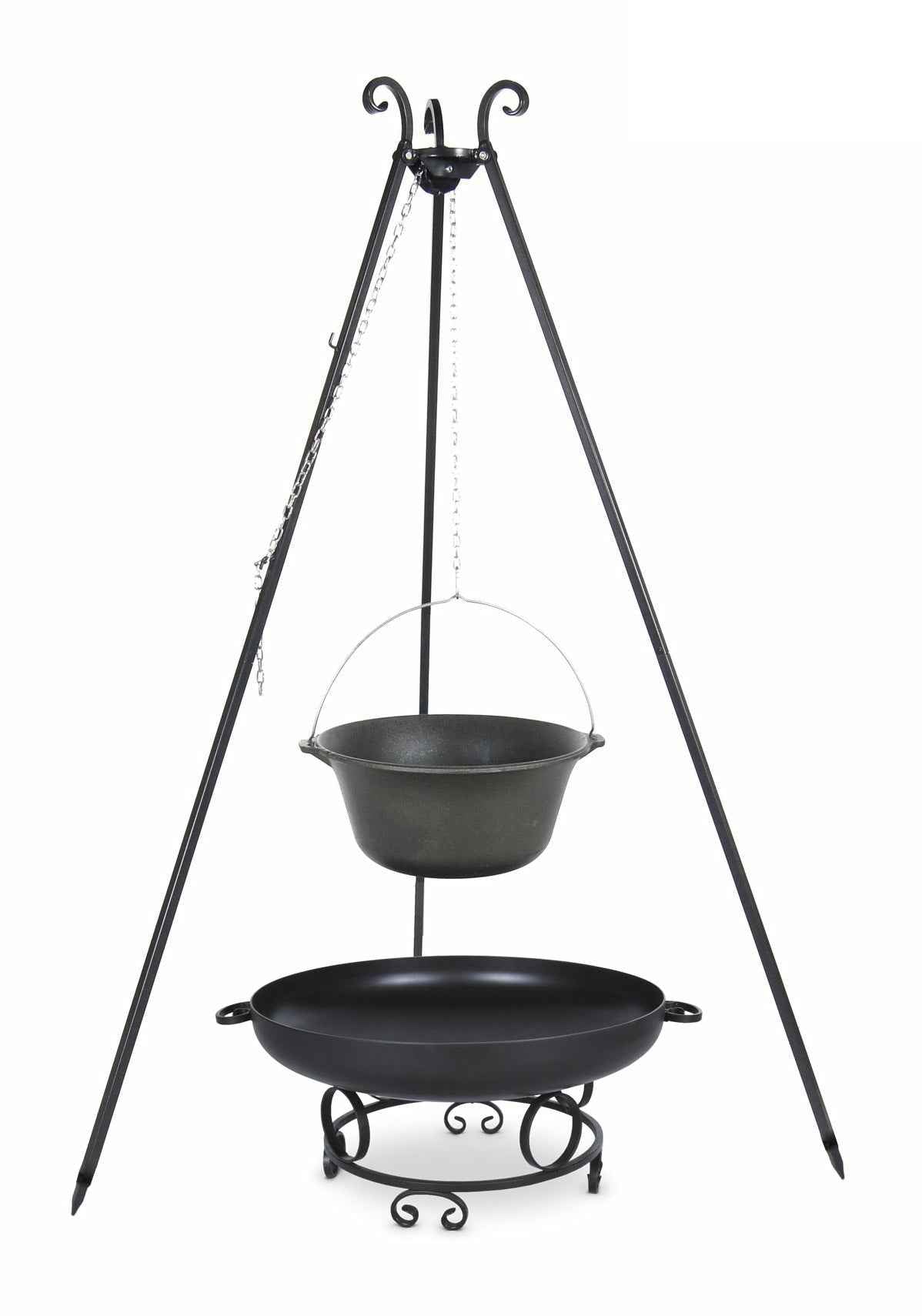 Chaudron en fonte 16 l avec couvercle émaillé sur trépied + brasero maltasoa 70 cm - Clicktofournisseur.com
