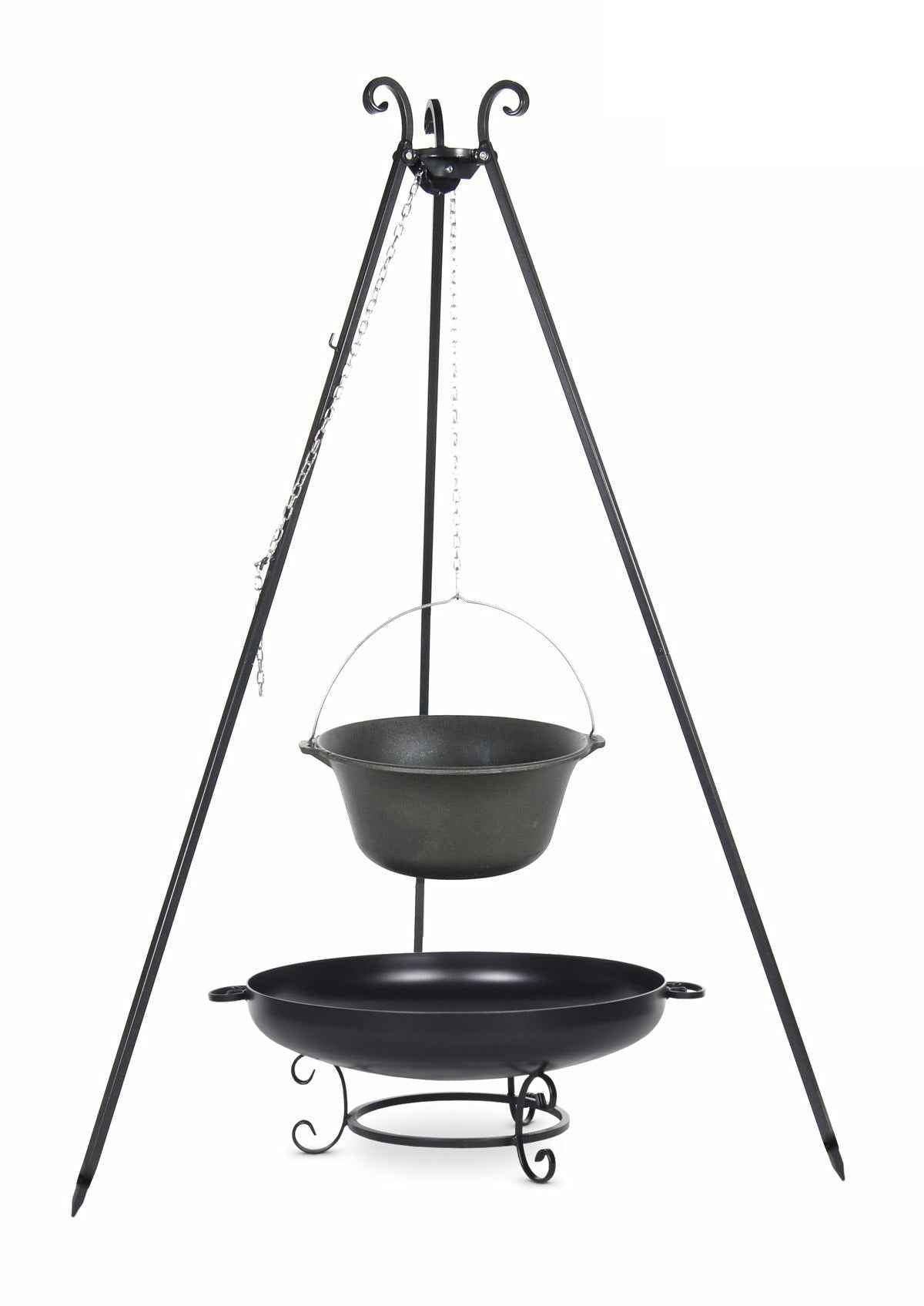Chaudron en fonte 16 l avec couvercle émaillé sur trépied + brasero maltavia 80 cm - Clicktofournisseur.com