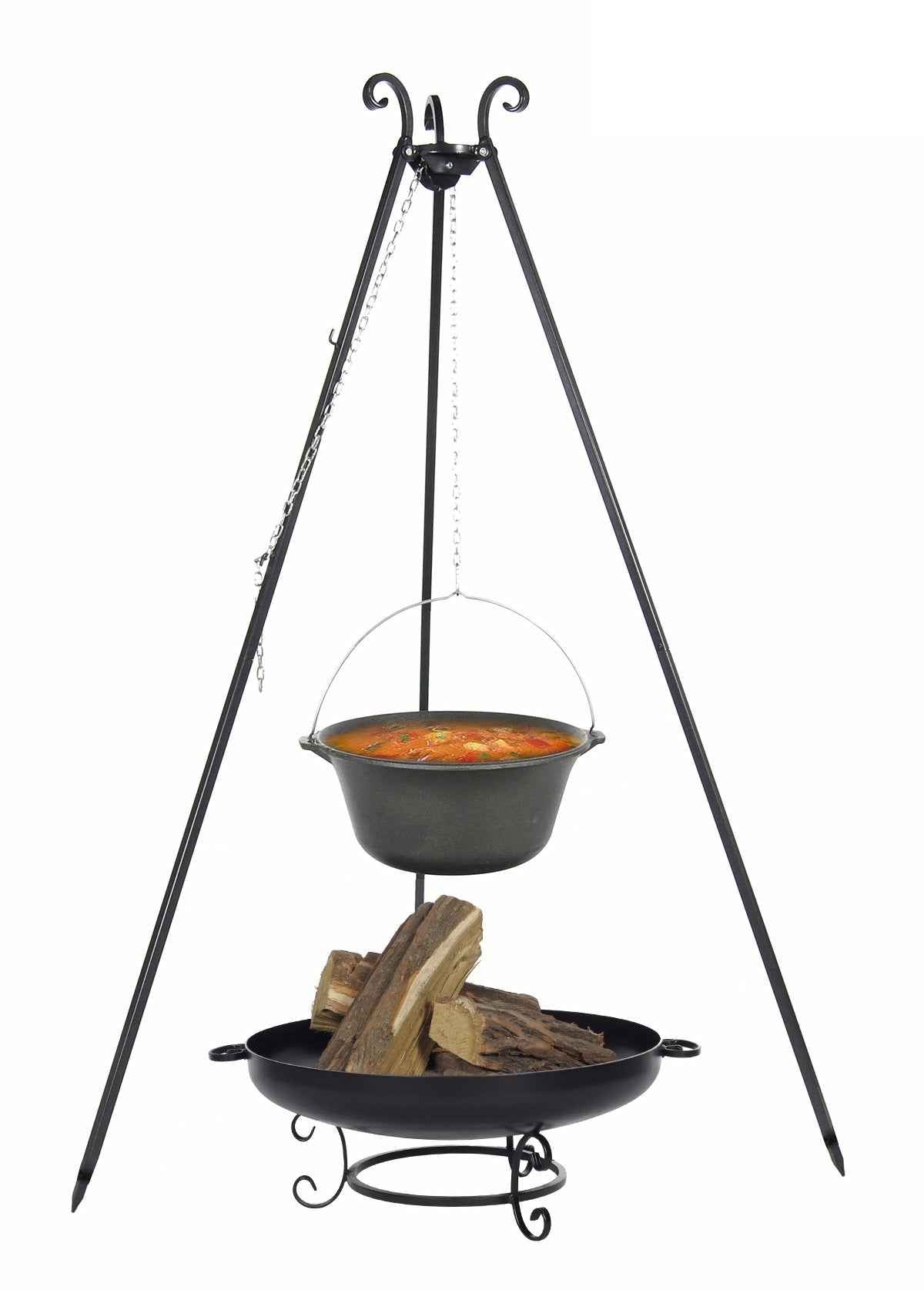 Chaudron en fonte 16 l avec couvercle émaillé sur trépied + brasero maltavia 80 cm - Clicktofournisseur.com