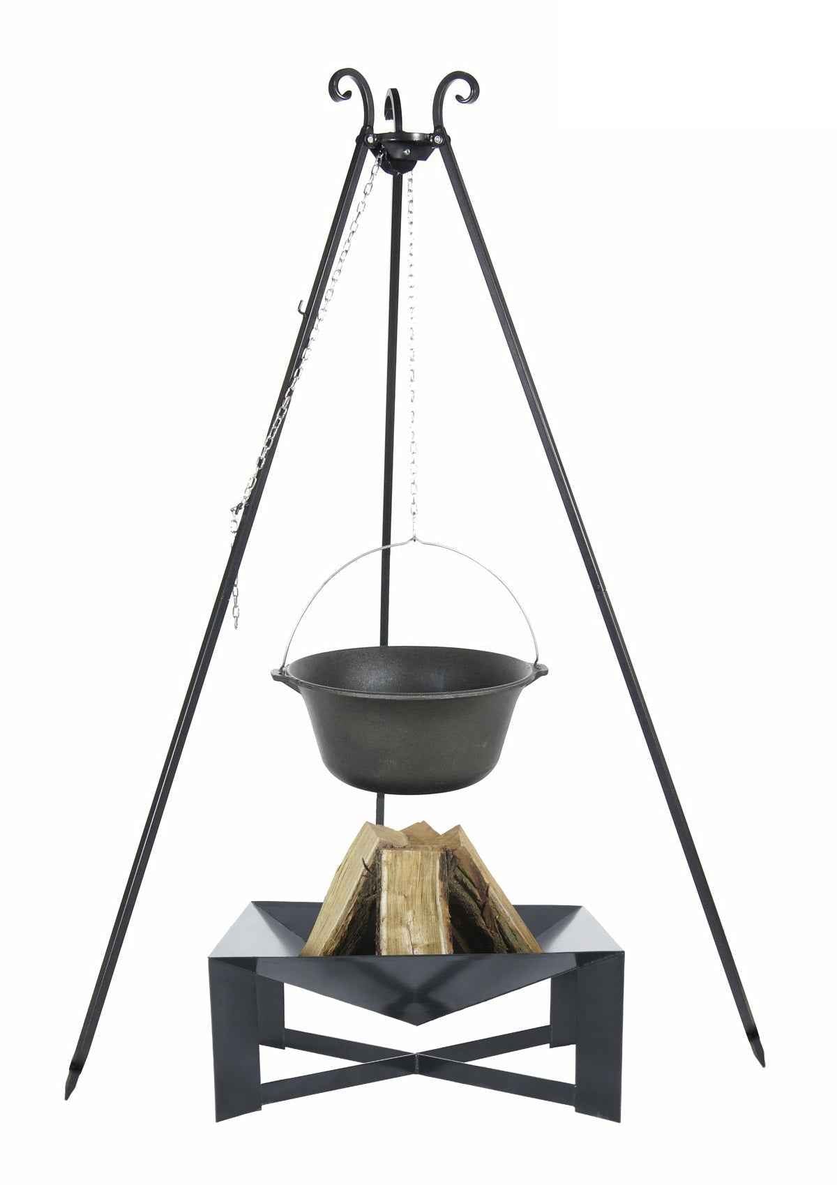 Chaudron en fonte 16 l avec couvercle émaillé sur trépied + brasero cuba 70 cm - Clicktofournisseur.com
