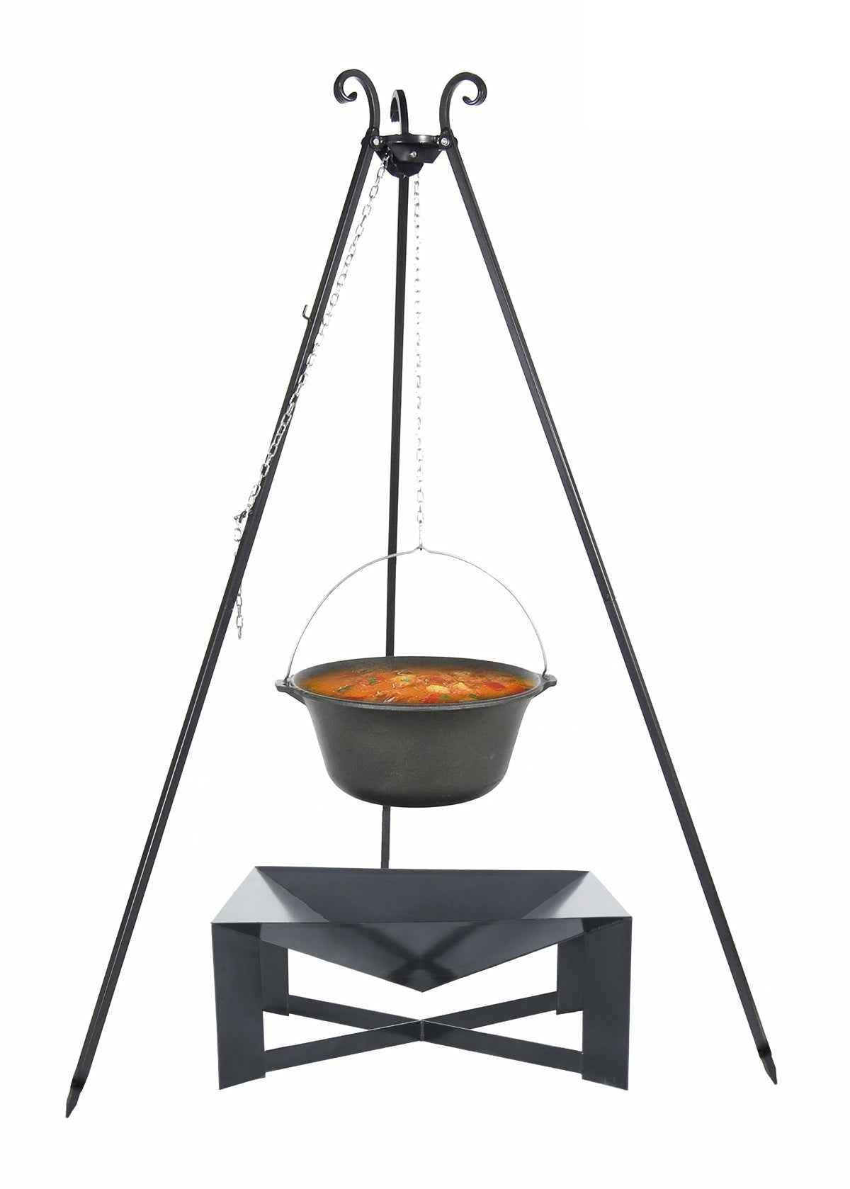 Chaudron en fonte 16 l avec couvercle émaillé sur trépied + brasero cuba 70 cm - Clicktofournisseur.com