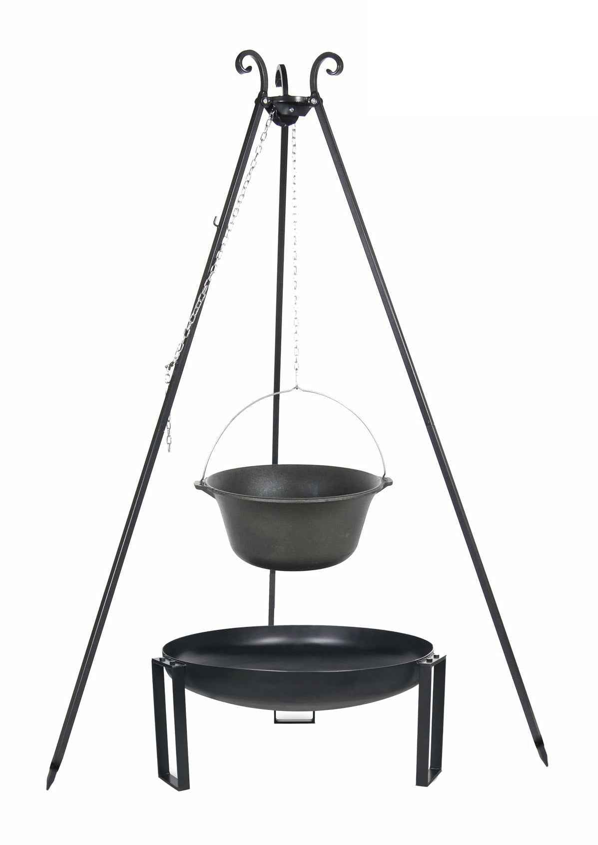 Chaudron en fonte 16 L avec couvercle émaillé sur trépied + brasero TANA 70 cm