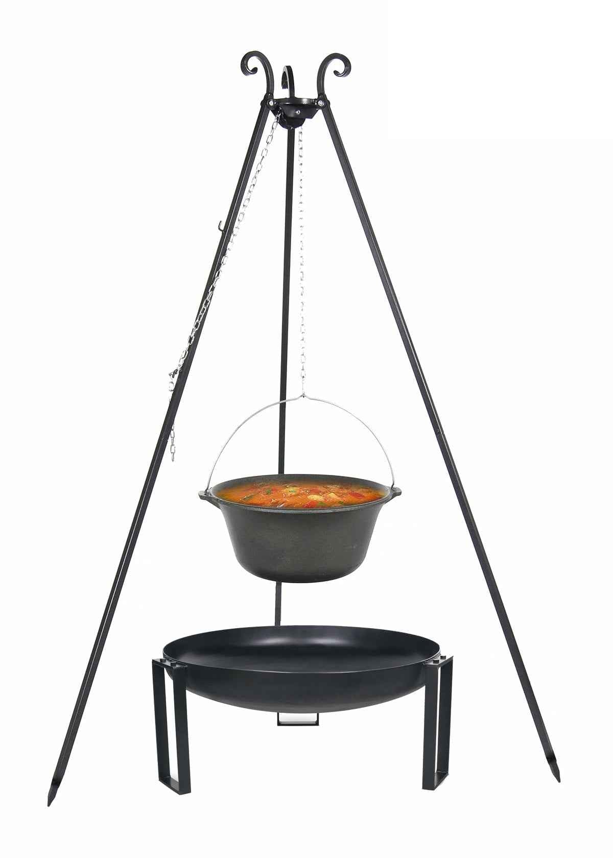 Chaudron en fonte 16 l avec couvercle émaillé sur trépied + brasero tana 80 cm - Clicktofournisseur.com