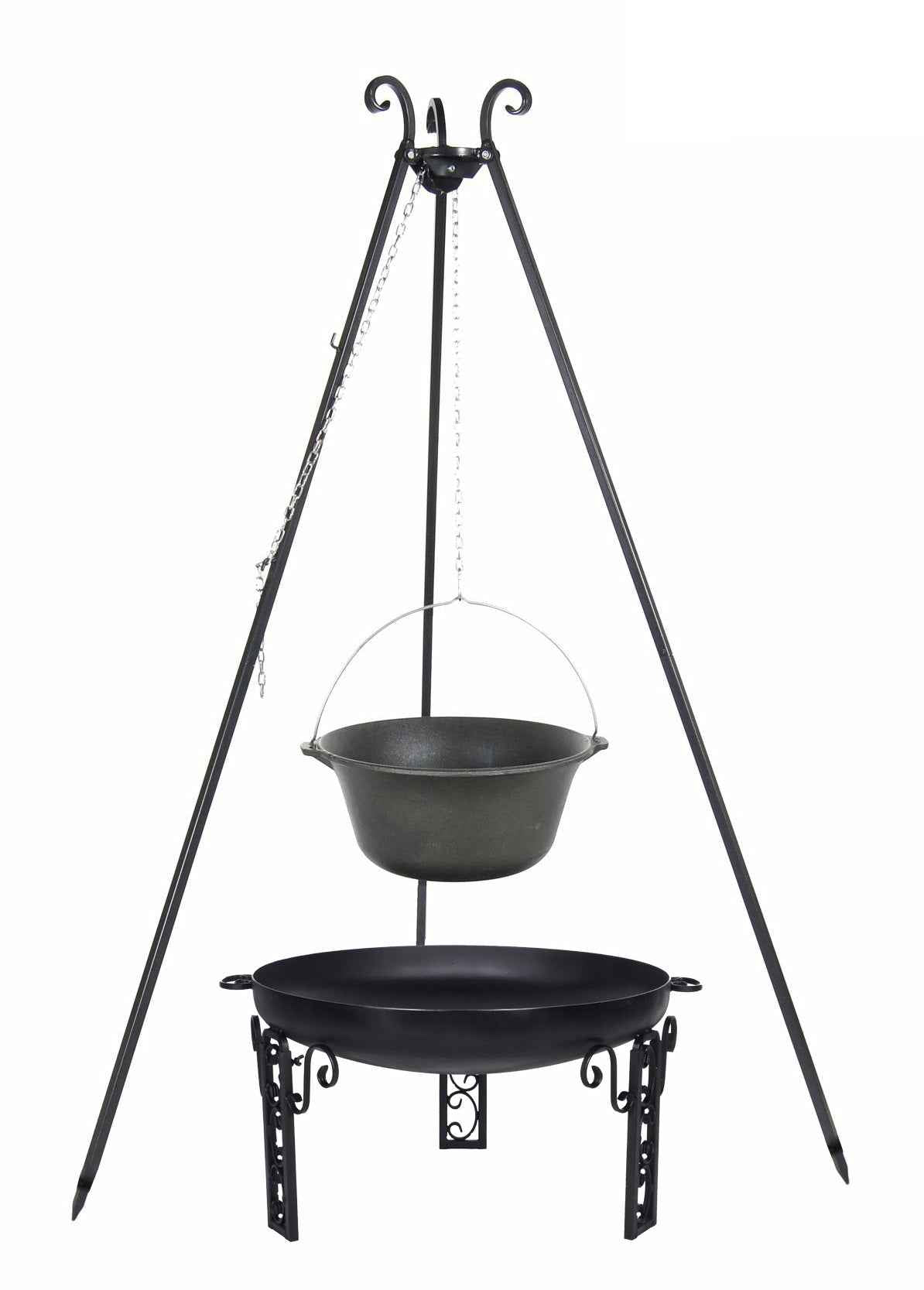 Chaudron en fonte 8 l avec couvercle émaillé sur trépied + brasero fatana 60 cm - Clicktofournisseur.com
