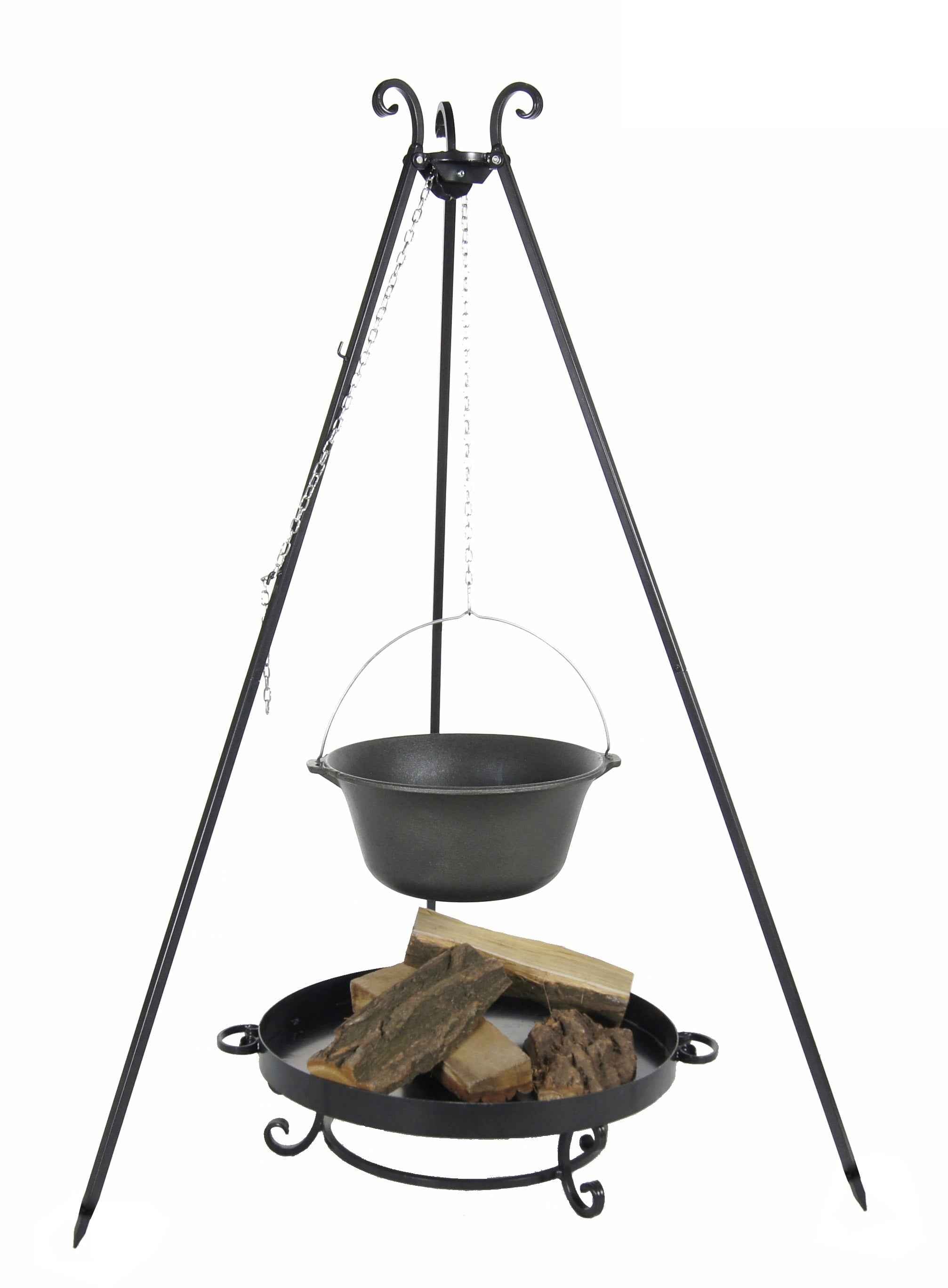 Chaudron en fonte 8 L avec couvercle émaillé sur trépied + brasero MALTA 80 cm