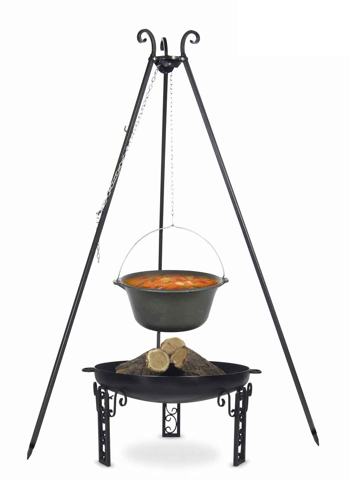 Chaudron pot émaillé 10 L avec couvercle sur trépied + brasero FATANA 60 cm clicktofournisseur.com