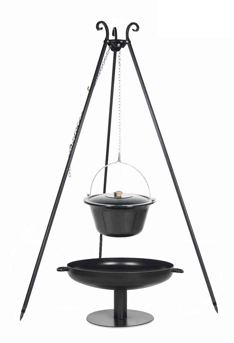 Chaudron pot émaillé 10 L avec couvercle sur trépied + brasero FATAPERA 60 cm clicktofournisseur.com