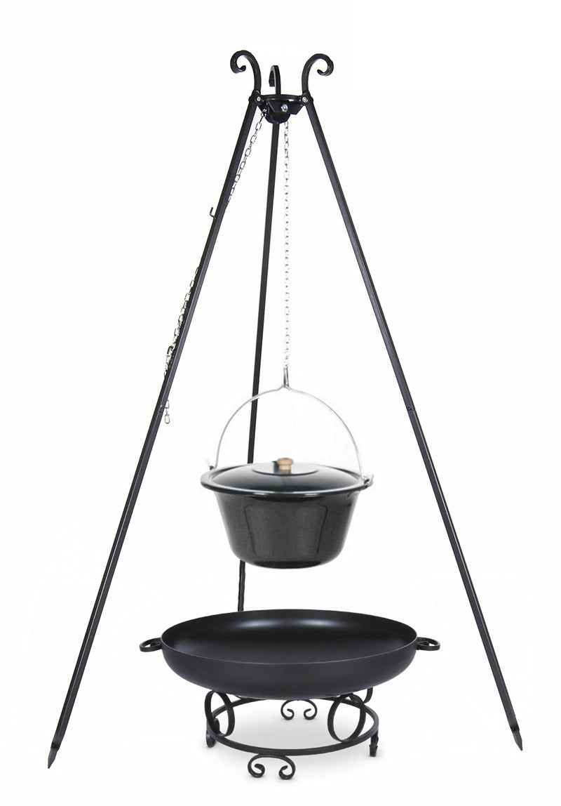 Chaudron pot émaillé 10 L avec couvercle sur trépied + brasero MALTASOA 60 cm clicktofournisseur.com