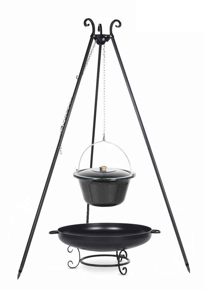 Chaudron pot émaillé 10 L avec couvercle sur trépied + brasero MALTAVIA 60 cm clicktofournisseur.com