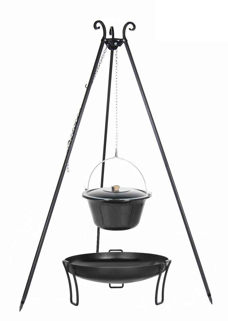 Chaudron pot émaillé 10 l avec couvercle sur trépied + brasero pan 70 cm - Clicktofournisseur.com