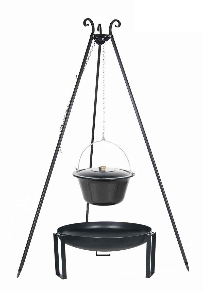 Chaudron pot émaillé 10 l avec couvercle sur trépied + brasero tana 80 cm - Clicktofournisseur.com