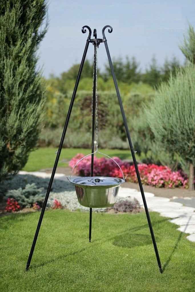 Chaudron pot inoxydable avec couvercle avec trépied - 10l - Clicktofournisseur.com