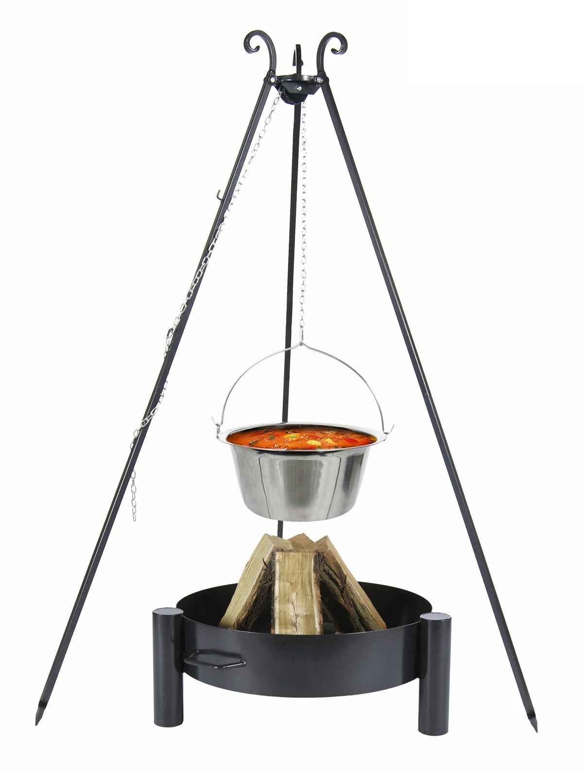 Chaudron pot inoxydable avec couvercle + brasero CUBA, 14L Chaudron / 70x70cm brasero clicktofournisseur.com