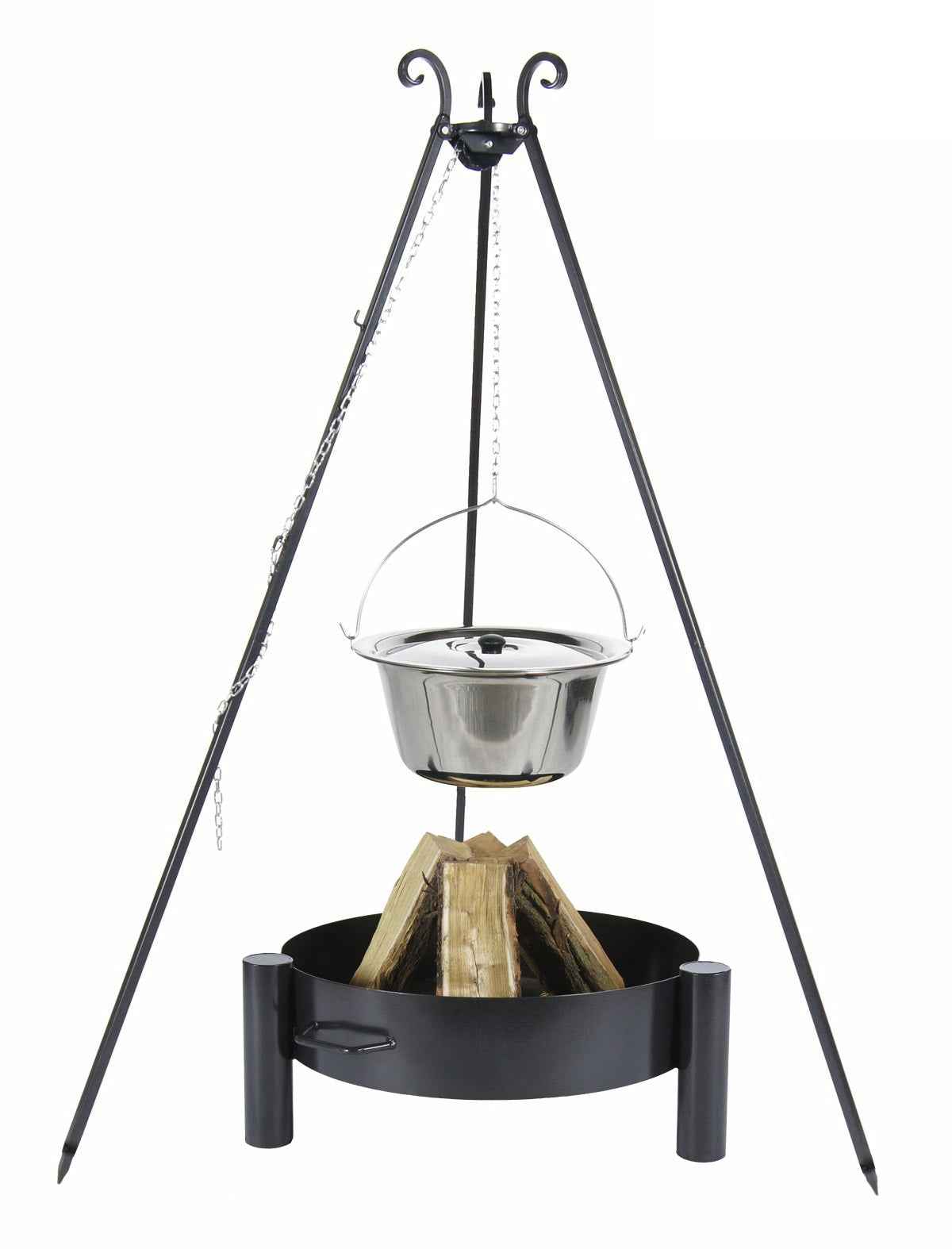 Chaudron pot inoxydable avec couvercle + brasero HAITI, 10L Chaudron / 80cm brasero clicktofournisseur.com