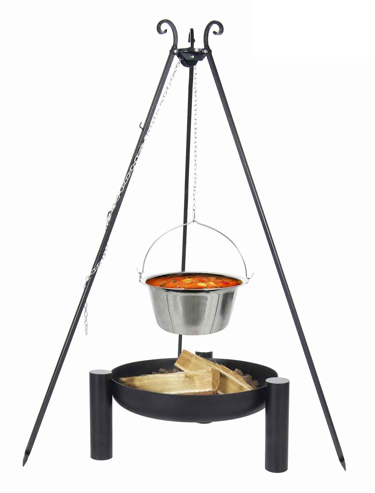 Chaudron pot inoxydable avec couvercle + brasero PALMA, 14L Chaudron/ 60cm brasero clicktofournisseur.com