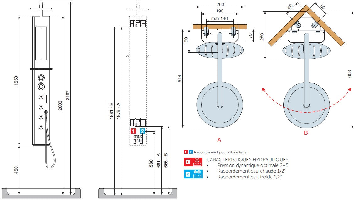 Colonne de douche suspendue hydromassante thermostatique pour baignoire NOVELLINI THINK 2 172 cm clicktofournisseur.com